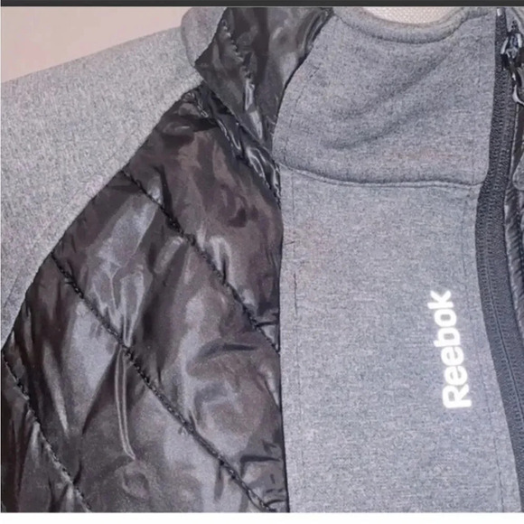 REEBOK FULL ZIP MOCK NECK QUILTED FLEECE LINED BLACK/ GREY ATHLETIC JACKET SMALL - Picture 13 of 13